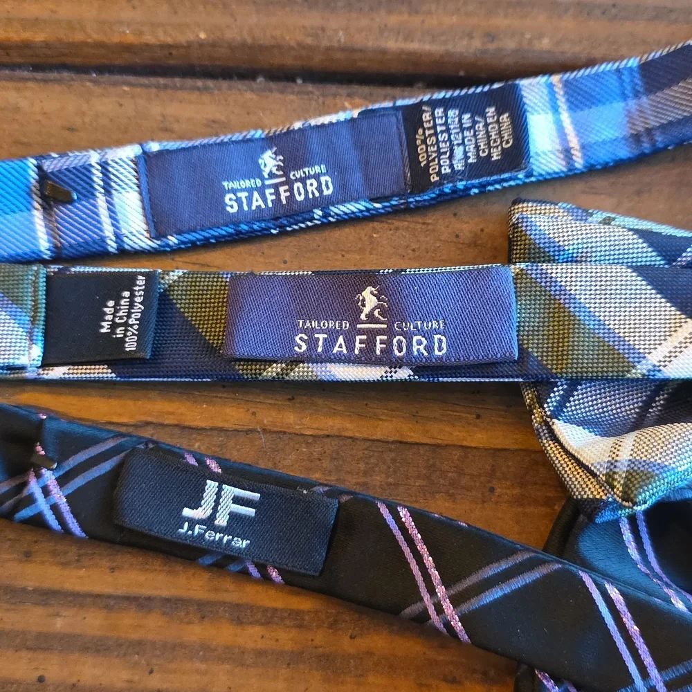 Set Of 3 Plaid Bow Tie Set - Blue,‎ Green, Black Adjustable Size